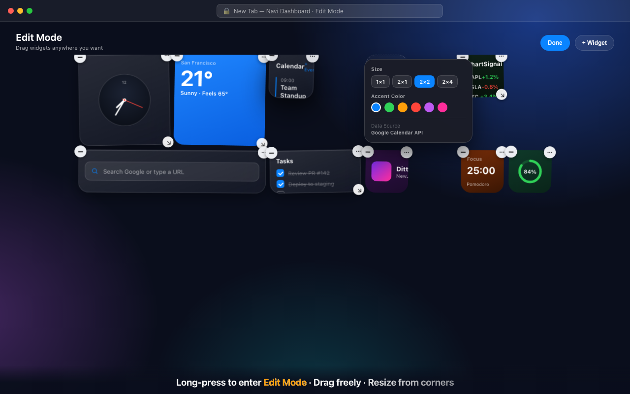Drag and resize widgets