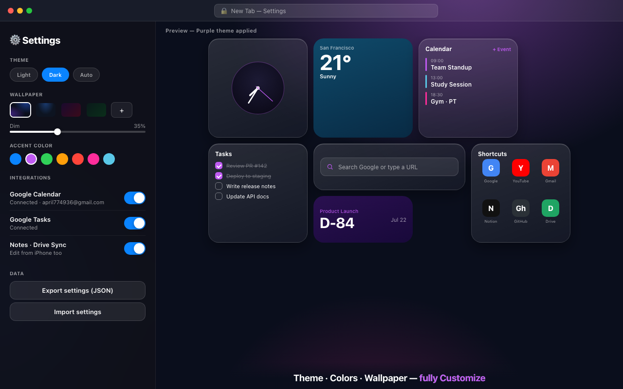 Customization options